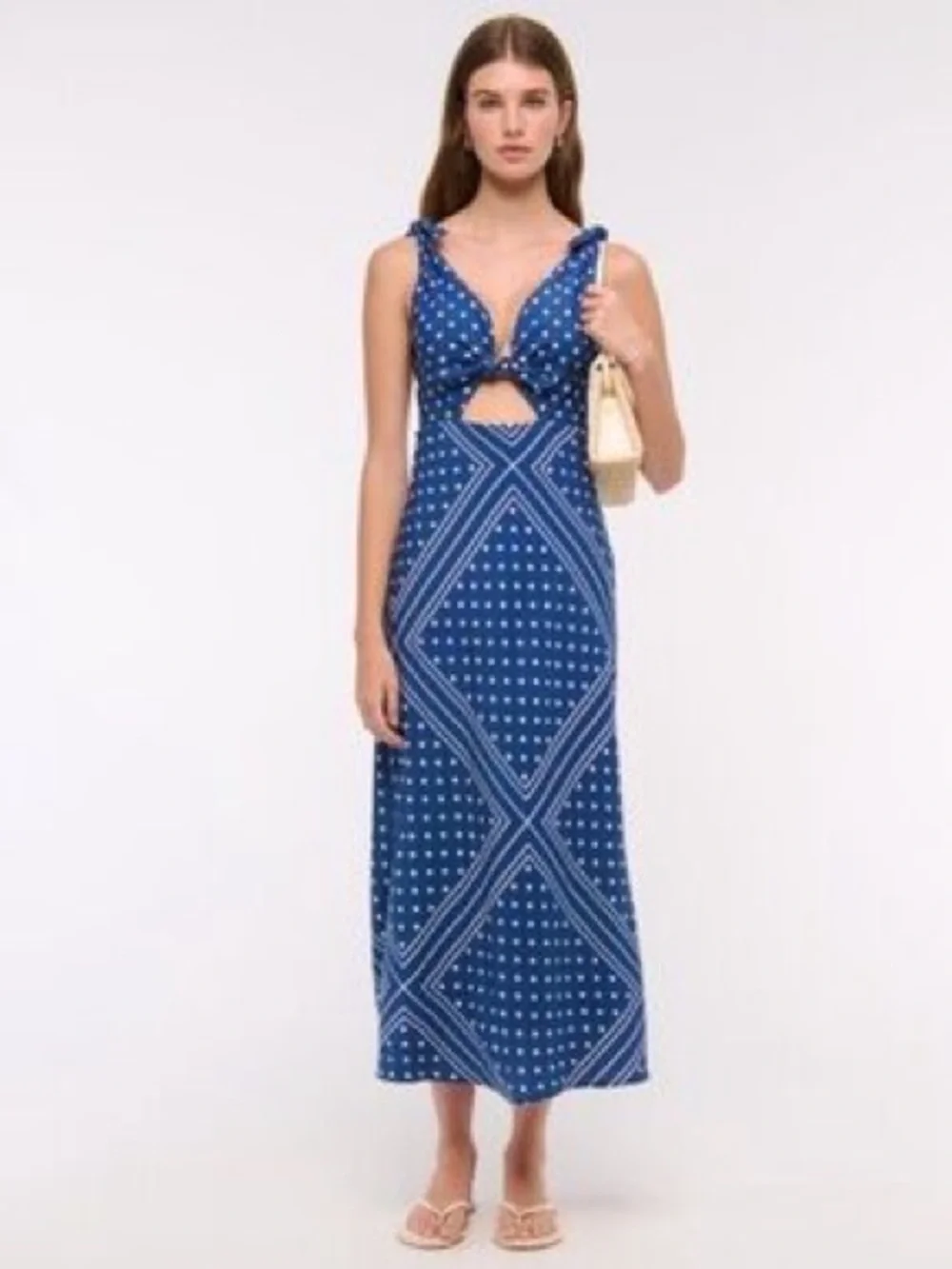 Abercrombie & Fitch Navy and White Polka Dot Maxi Dress